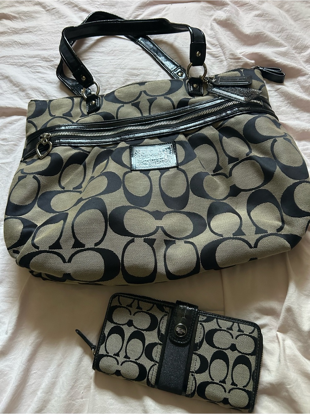 Coach Poppy Glam Signature Tote F29547 & Wallet BUNDLE